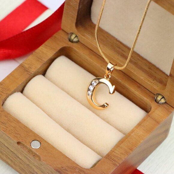 "Rose Gold Letter C Pendant with Crystals – 18K Gold Plated Charm, XPPT1352 - Picture 5 of 13